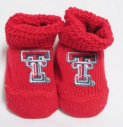 Texas Tech University Red Raiders Branded NCAA Baby Booties<BR>Red Bootie w/Red/Black & White Double T<br>(Click picture-FULL